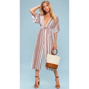 Lulu’s Chic Rust Red Striped Jumpsuit